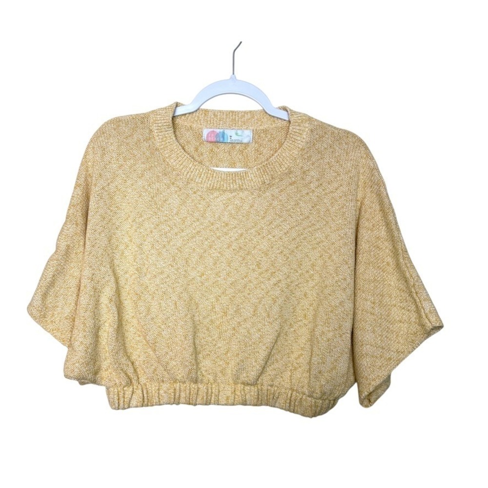 FP Beach Yellow Cotton Knit‎ Boxy Cropped Short Sleeve Sweater Top Women M
